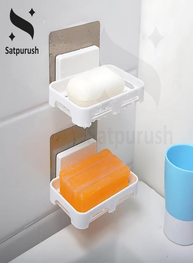 Satpurush Bathroom Soap Stand for Bathroom, Self-Adhesive Soap Box for Bathroom, Wall Mounted Soap Holder, Bathroom Soap Holder Without Drill, Elegant Soap Stand for Easy Use (White, 4 Pack) - Image 3